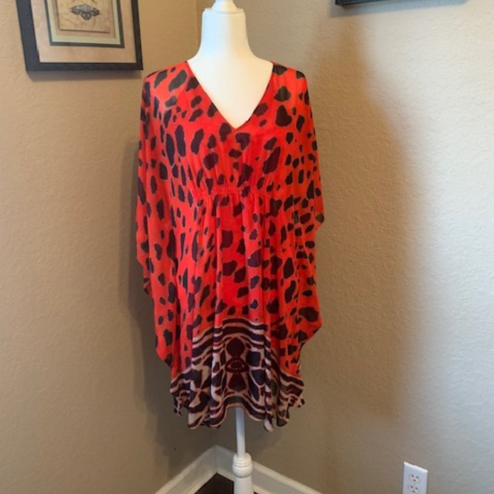 Red sheer/lined animal print dress
